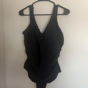 NWOT - Kona Sol One Piece Swimsuit - Black Brocade - Size L